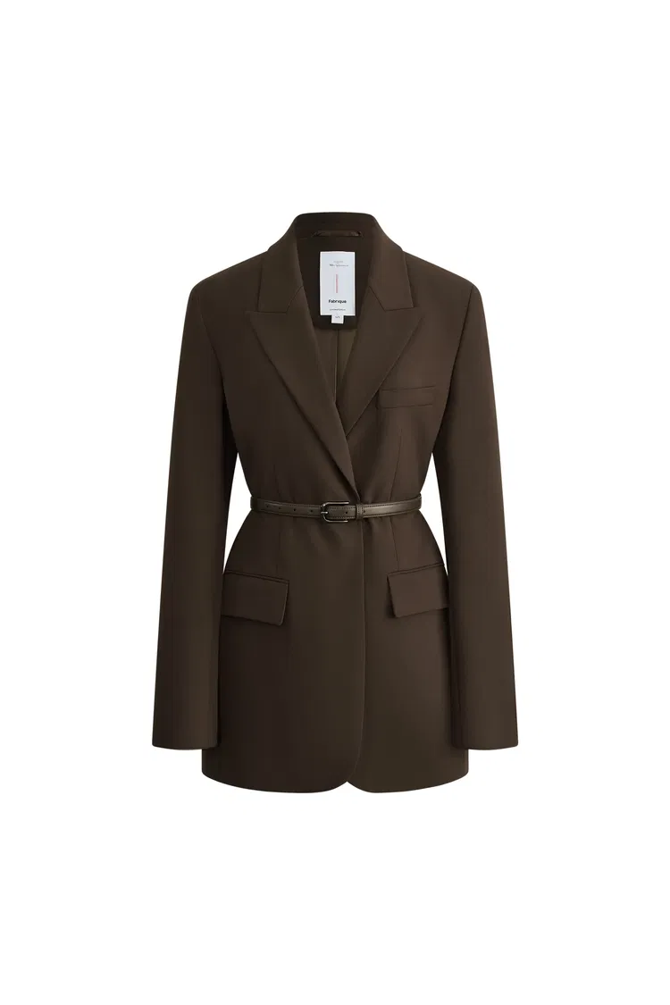 Nellie Leather Belted Blazer in Fine Wool Blend