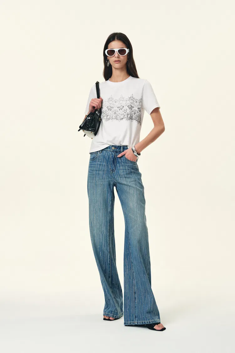 Harper Couture-inspired Lace Print T-Shirt in Cotton