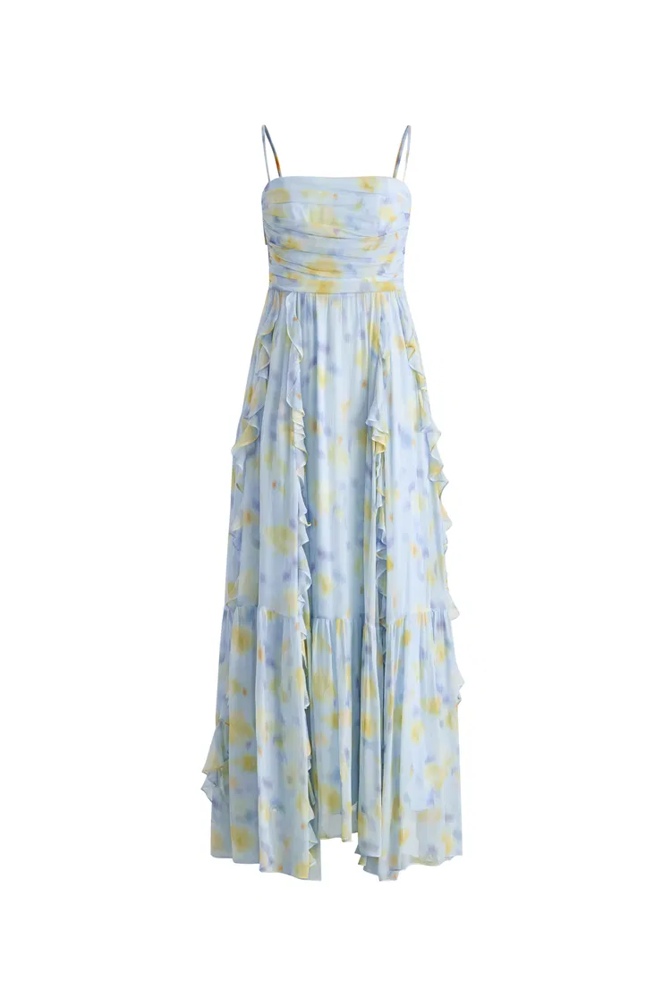 Iris Ruffle Slip Dress in Crepe Georgette
