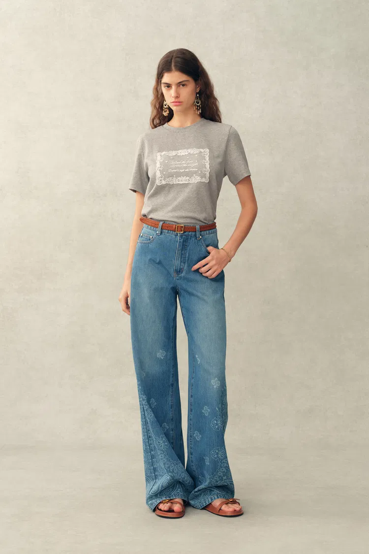 Claire Couture-inspired Lace Applique T-Shirt in Cotton