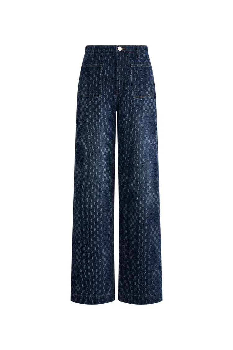 Natalie Gradient Straight Jeans in Diamond Jacquard Cotton Denim
