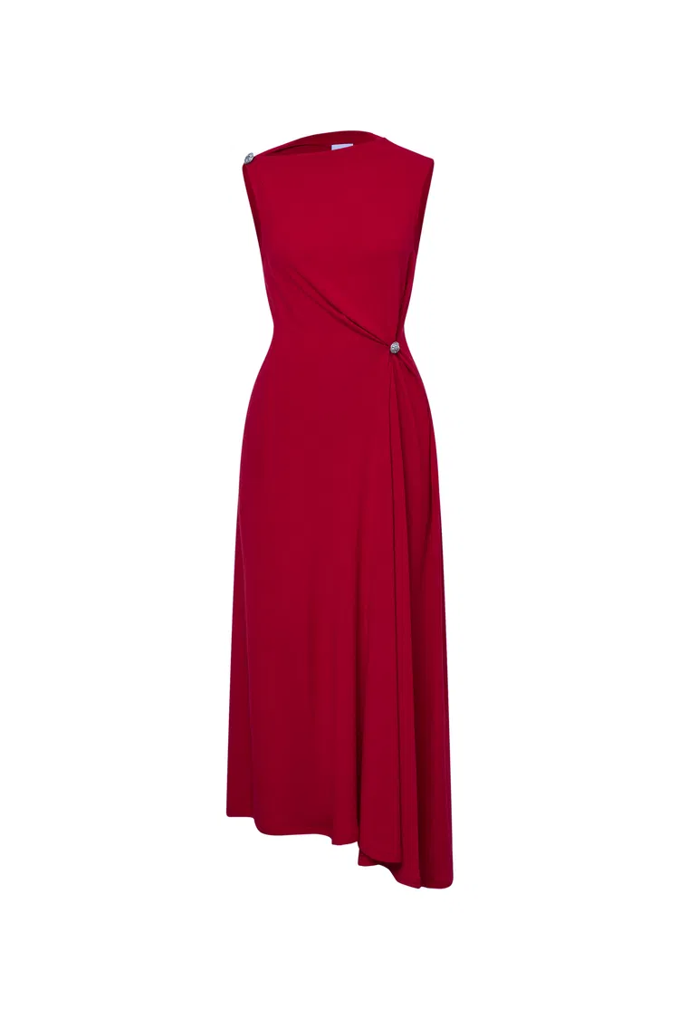 Kiki Asymmetric Knotted Sleeveless Dress in Premium Stretch Knit