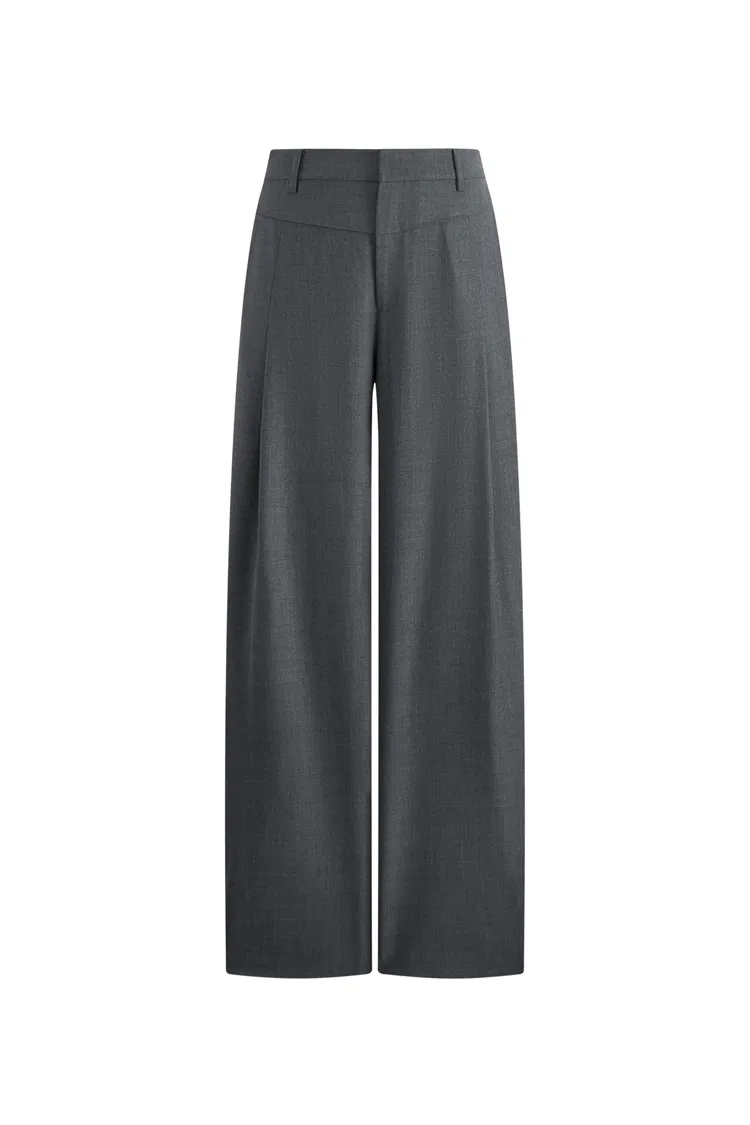 Phoebe Front V Shaped Trousers in Fine Wool Silk Blend Suiting