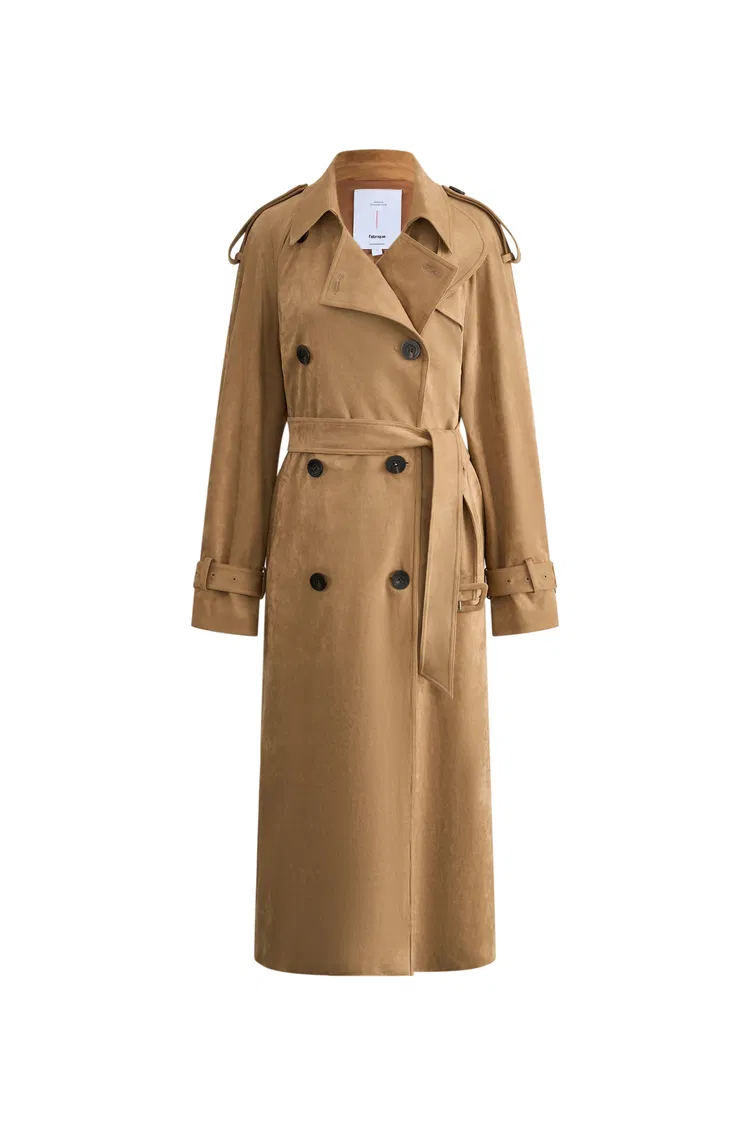 Astrid Detachable Epaulette Trench Coat in Faux Suede
