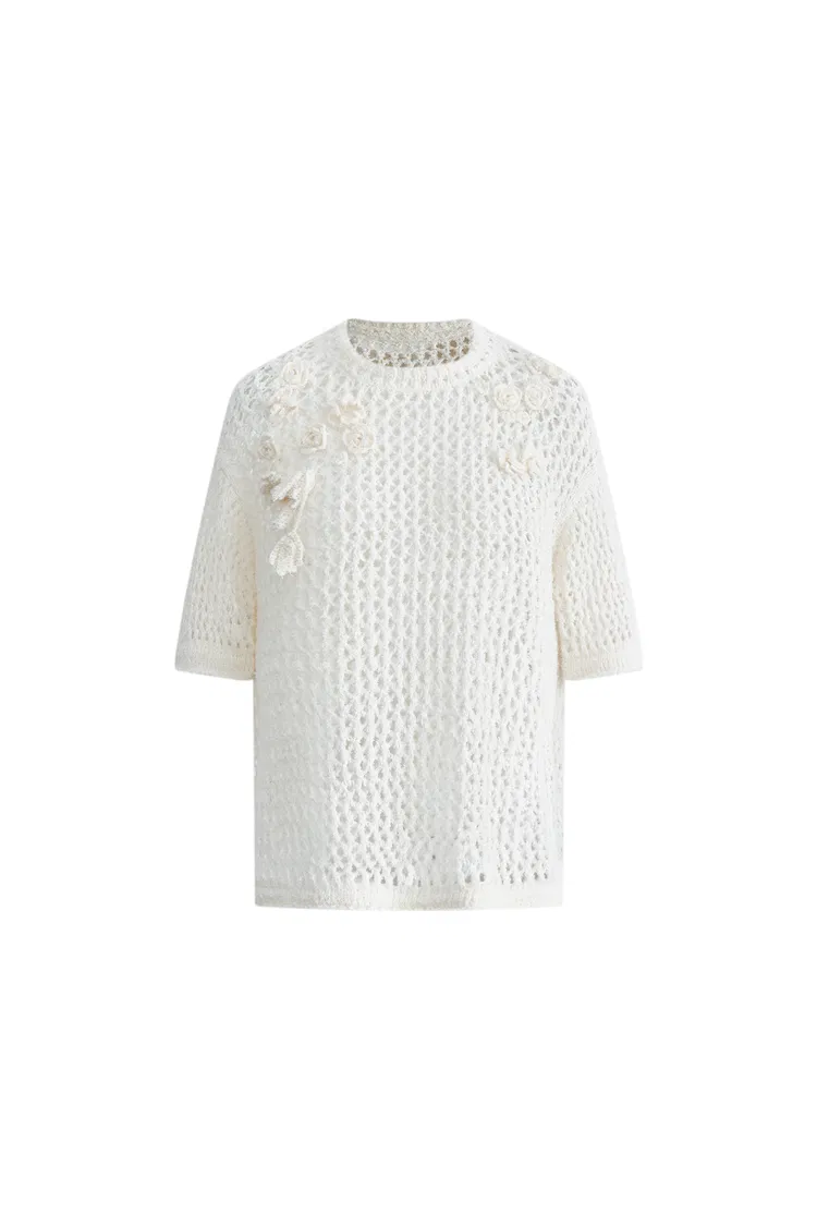 Lea Hand-crocheted Flora Top in Cotton Knit