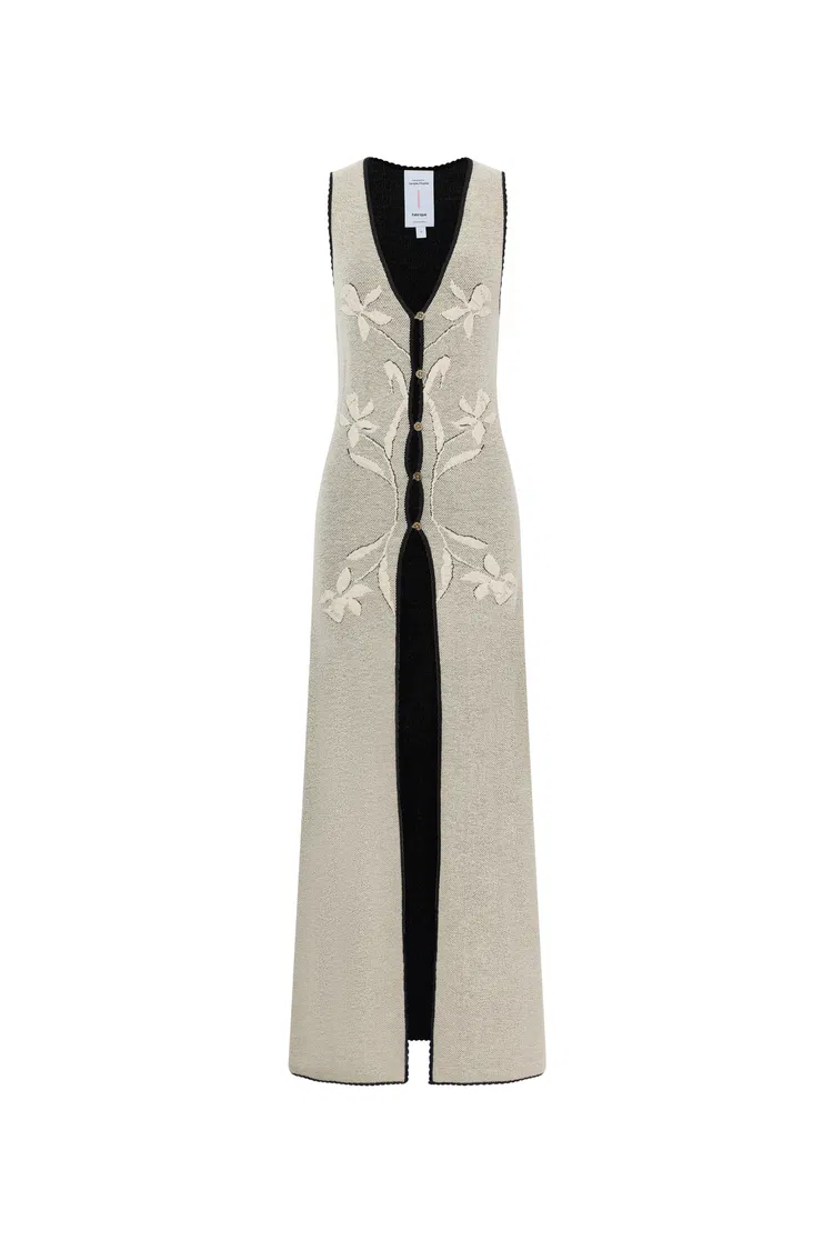 Mazurek Sleeveless Long Slit Vest in Cotton Blend Knit