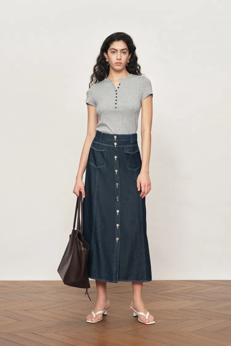 Devi Henley Collar Short Sleeve in Cotton Knit