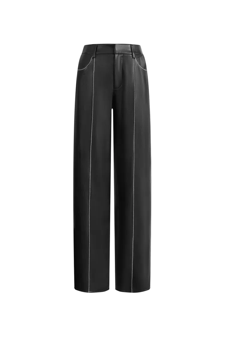 Iris Quilted Contrast Stitching Pants in Faux Leather