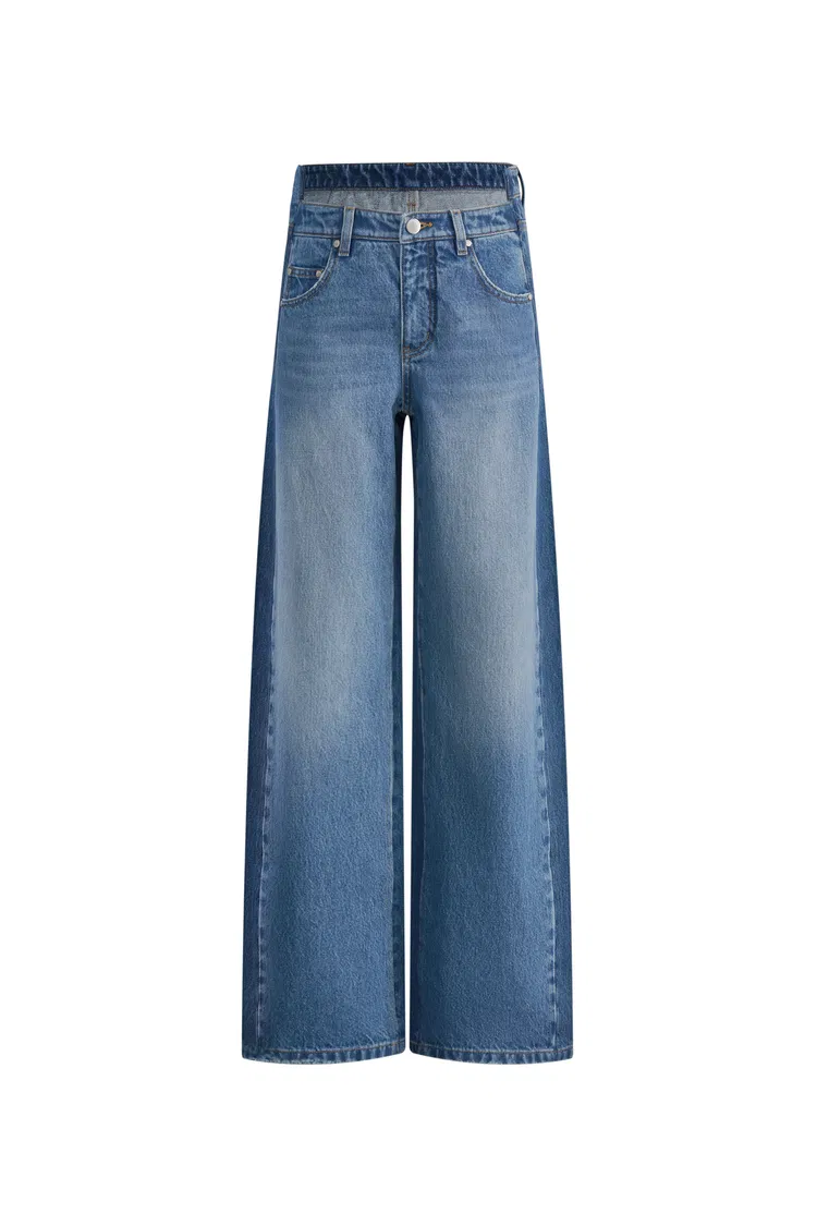 Behun Deconstructed Colorblock Jeans in Cotton Denim