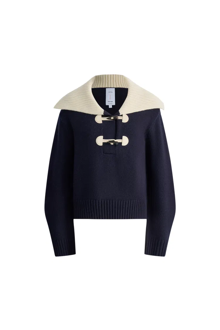 Lena Lapel Leather Duffle Sweater in Chunky Merino Wool