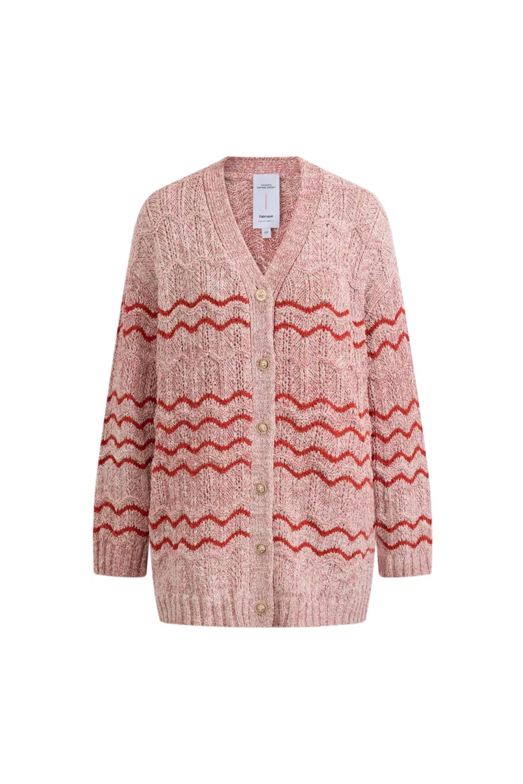 Lorena Striped Oversized Cardigan in Cotton Blend Fancy Yarn Knit