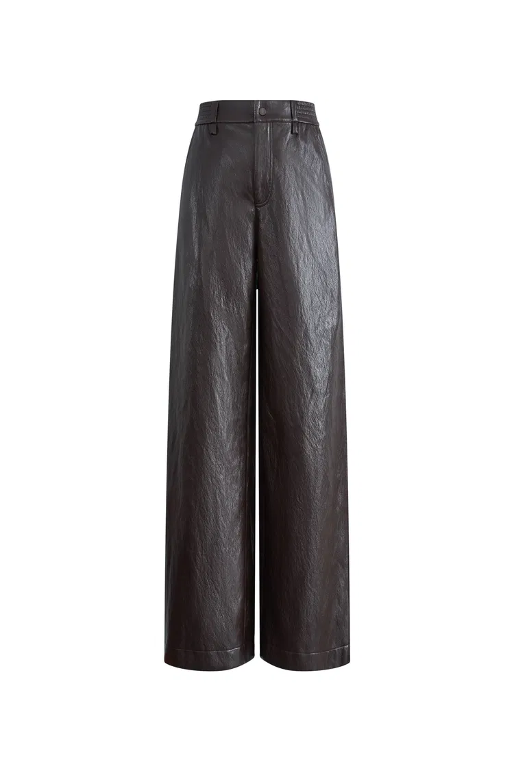 Nellie Elasticated Waist Wide Leg Trousers in Protein Leather