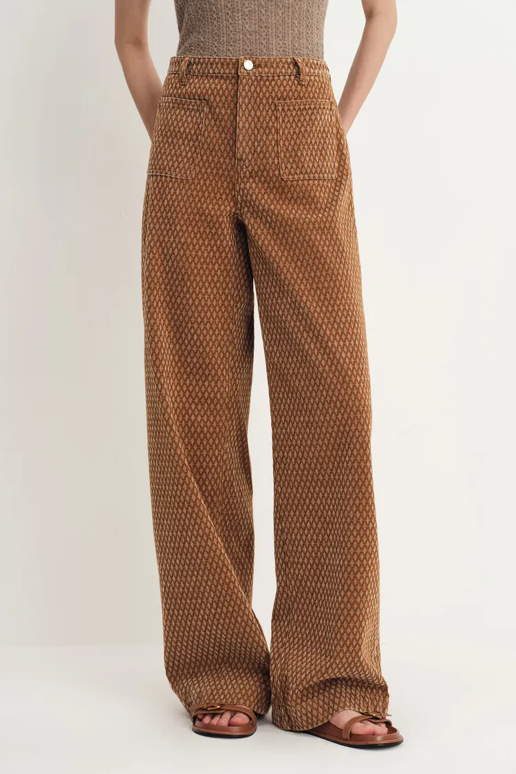 Hilda Geometric Texture Baggy Jeans in Faded Jacquard Denim