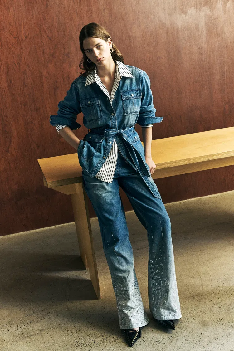 Iris Belted Safari Shirt Jacket in Cotton Denim