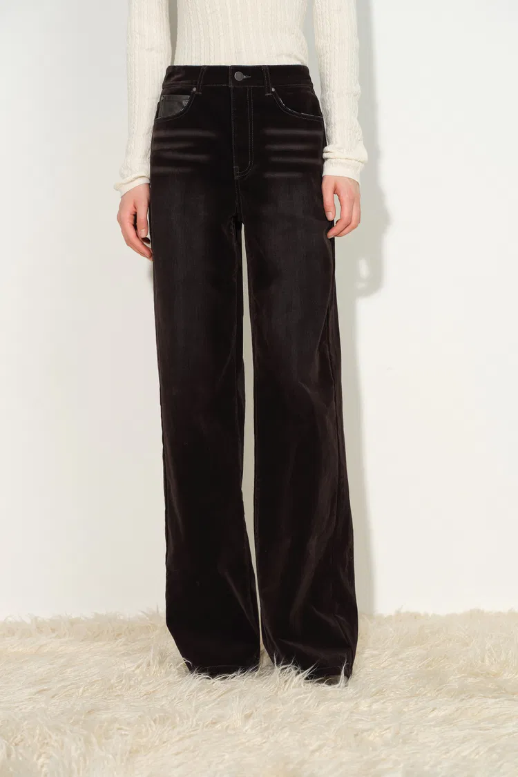 Kalia Vintage Slim Straight Leg  Jeans in Velvet Flocked Denim