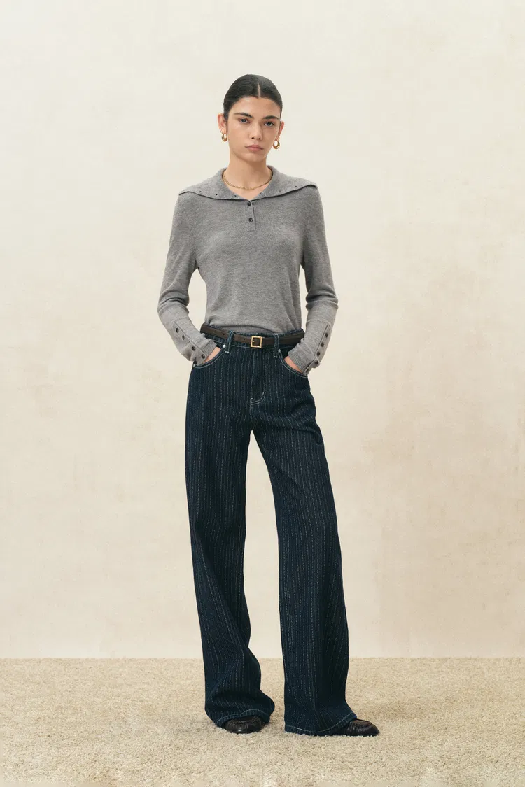 Kira Half Button Turtleneck Top in Wool Blend Knit