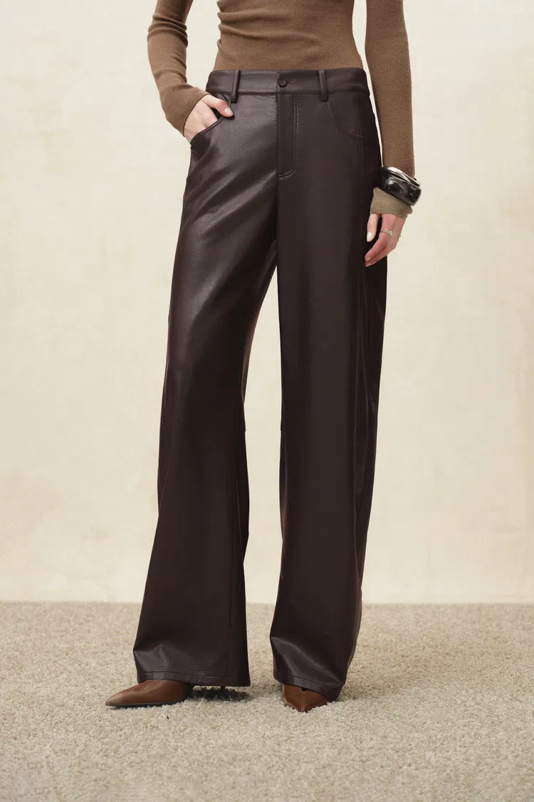 Lark Relaxed Barrel Leg Trousers in Soft Faux Leather