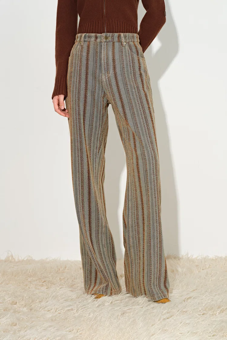 Lila Corduroy Stripe Straight Leg Jeans in Flocked Denim