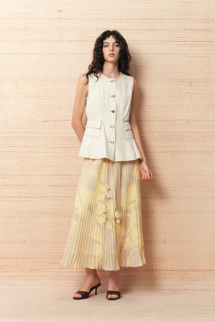 Lily White Sleeveless Vest Top in Cotton Denim