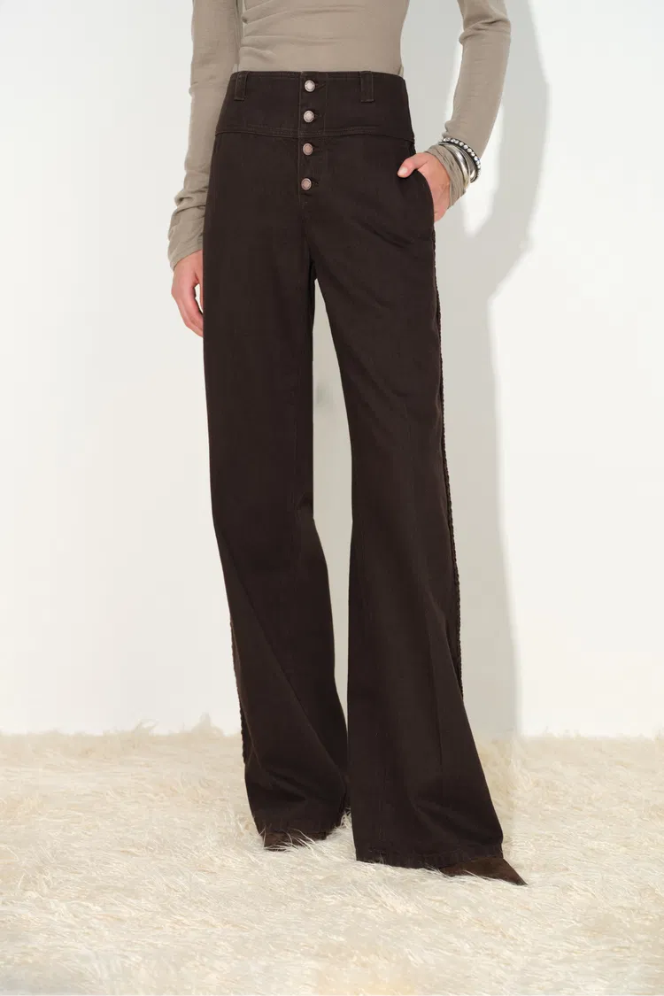 Lim Tape Trim Wide Leg Jeans in Cotton Denim
