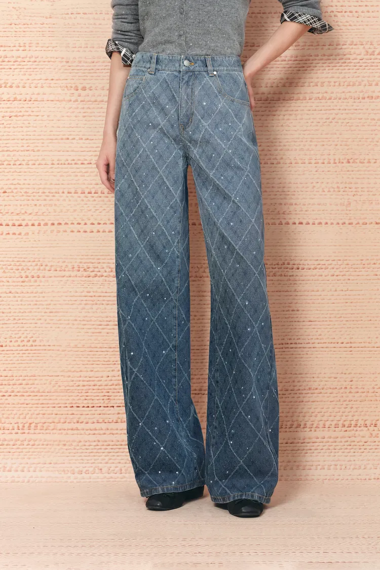 Liora Crystal Embellished Crochet Argyle Jeans