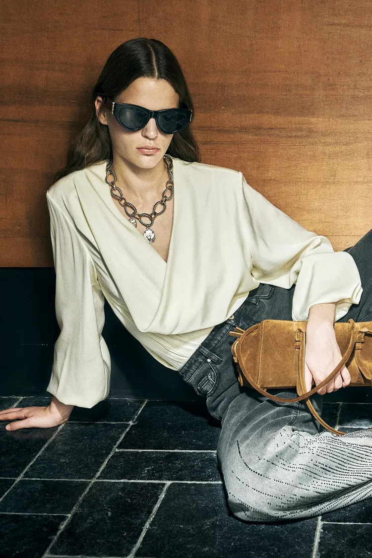 Madrid Draped Shoulder Pad Blouse