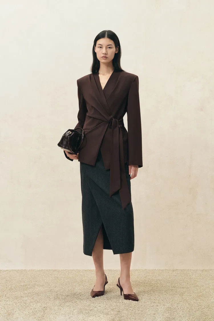 Marora Wrap Look Cinched Blazer in Wool Blend