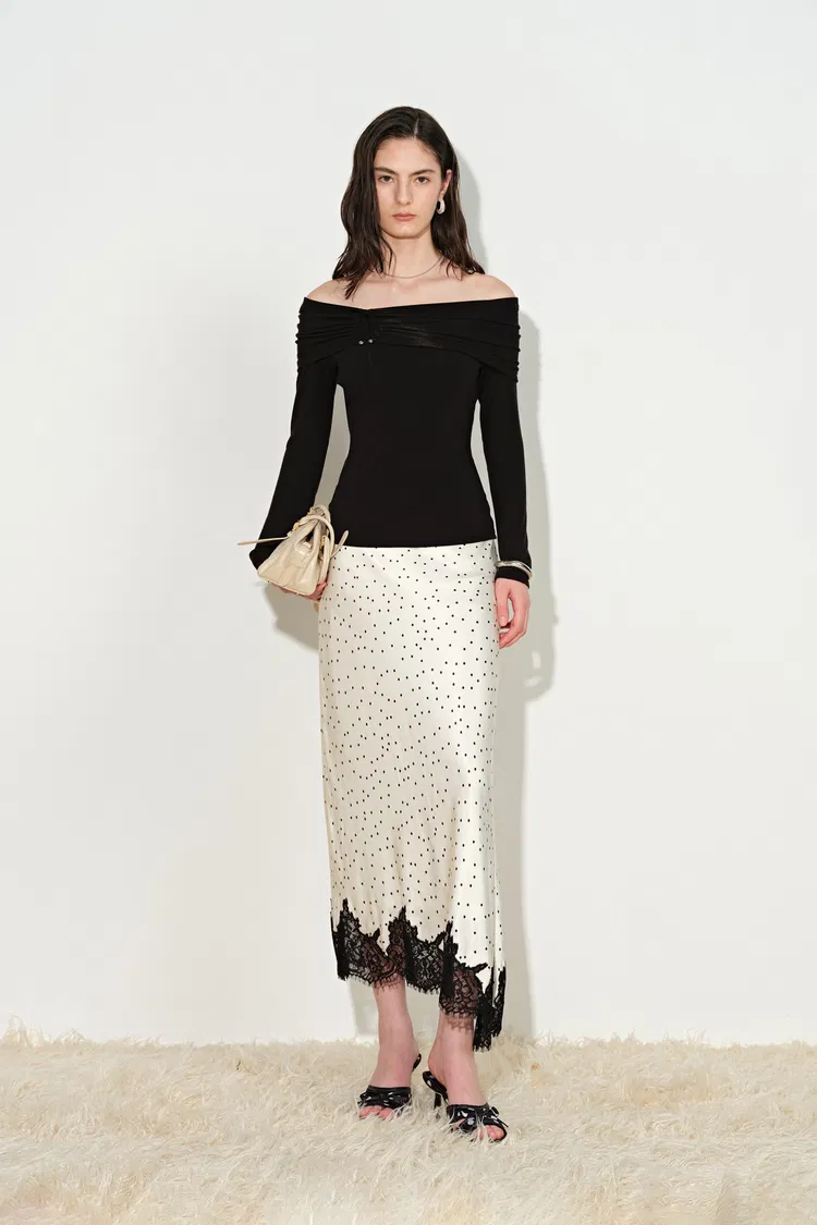 Mia Metallic Button Off Shoulder Knit Top in Stretch Knit