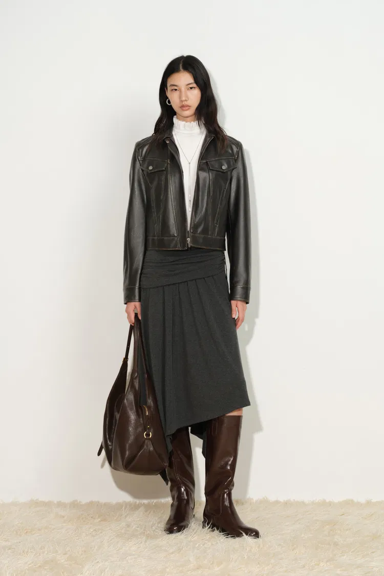 Miriam Vintage Wash Fitted Biker Jacket in Vegan Leather
