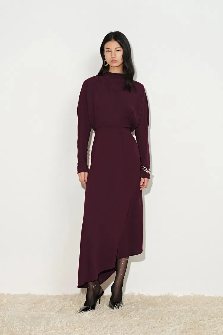 Munich Draped Layered Bodice Gigot Sleeve Dress