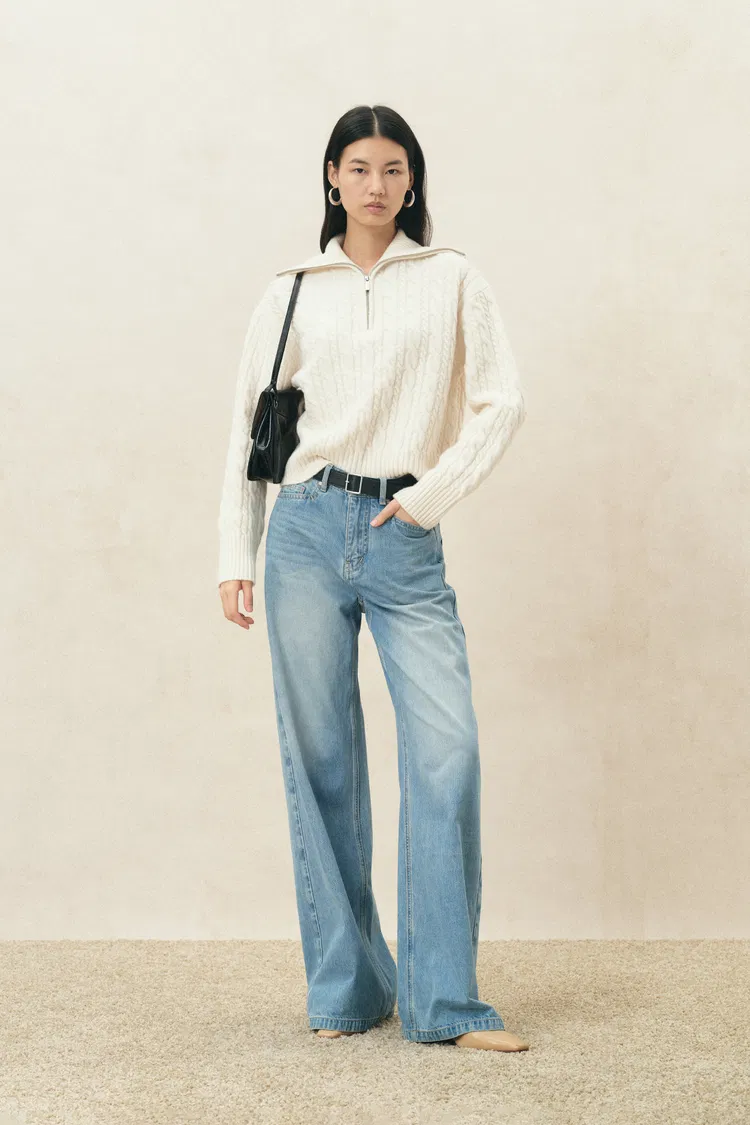 Naomi Polo Sweater in Wool Blend Cable Knit