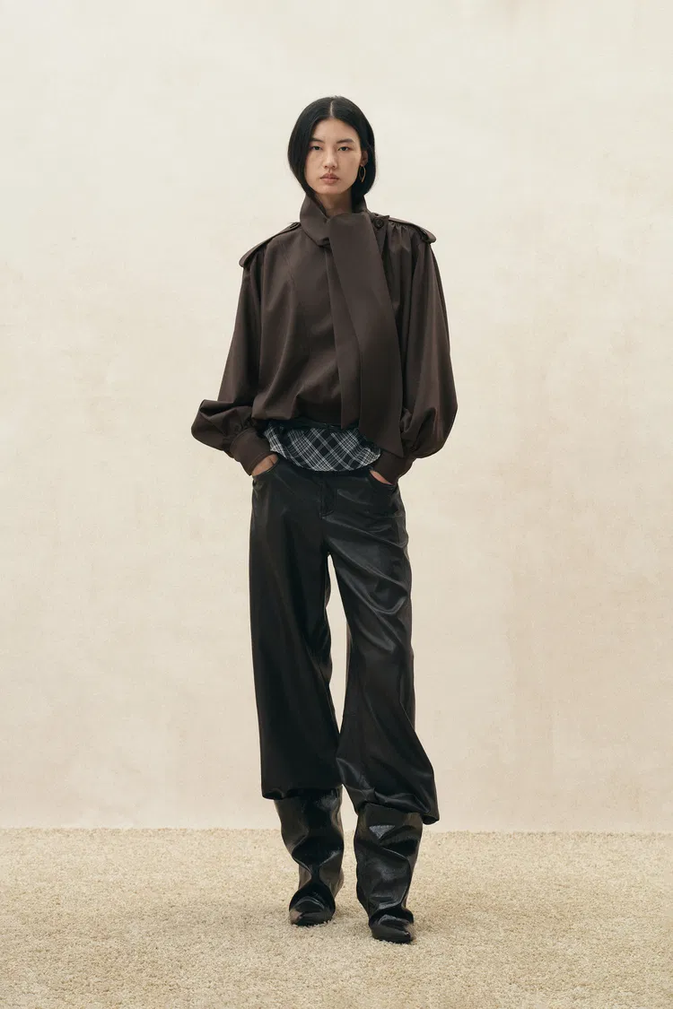 Oria Scarf Tie Bubble Hem Cropped Jacket in Wool Blend