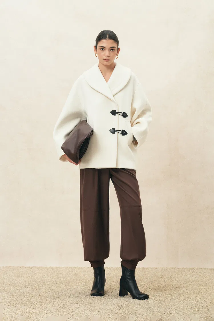 Rae Asymmetric Shawl Collar Cocoon Coat in Wool Blend