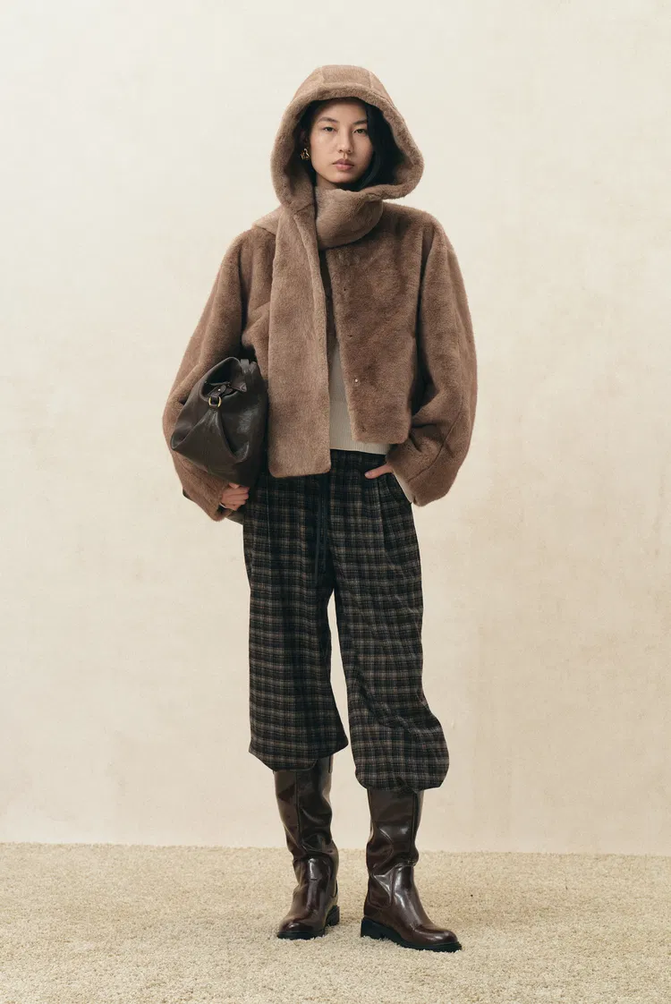 Rara Hooded Scarf Fur Coat in Faux Mink