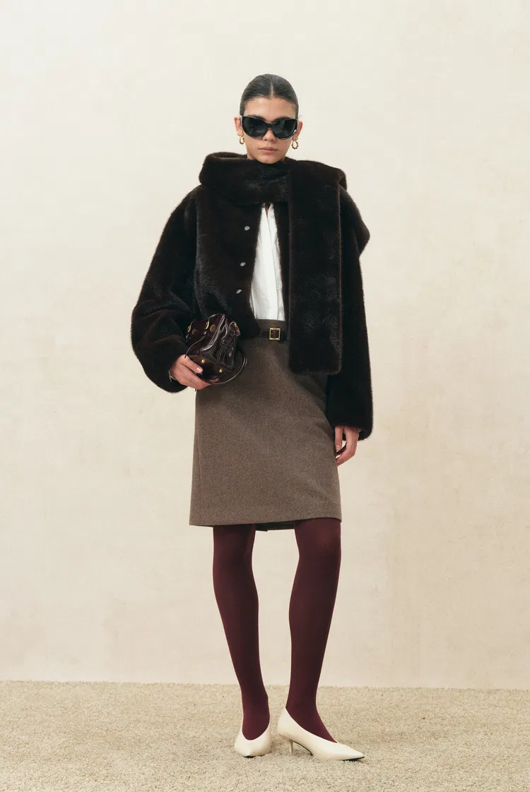 Rara Hooded Scarf Fur Coat in Faux Mink