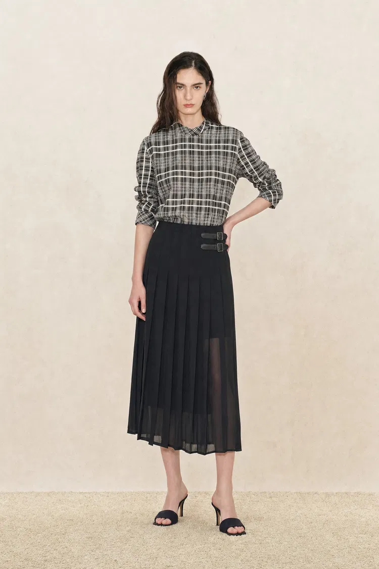 Raven Plaid Mock Neck Tie Back Shirt