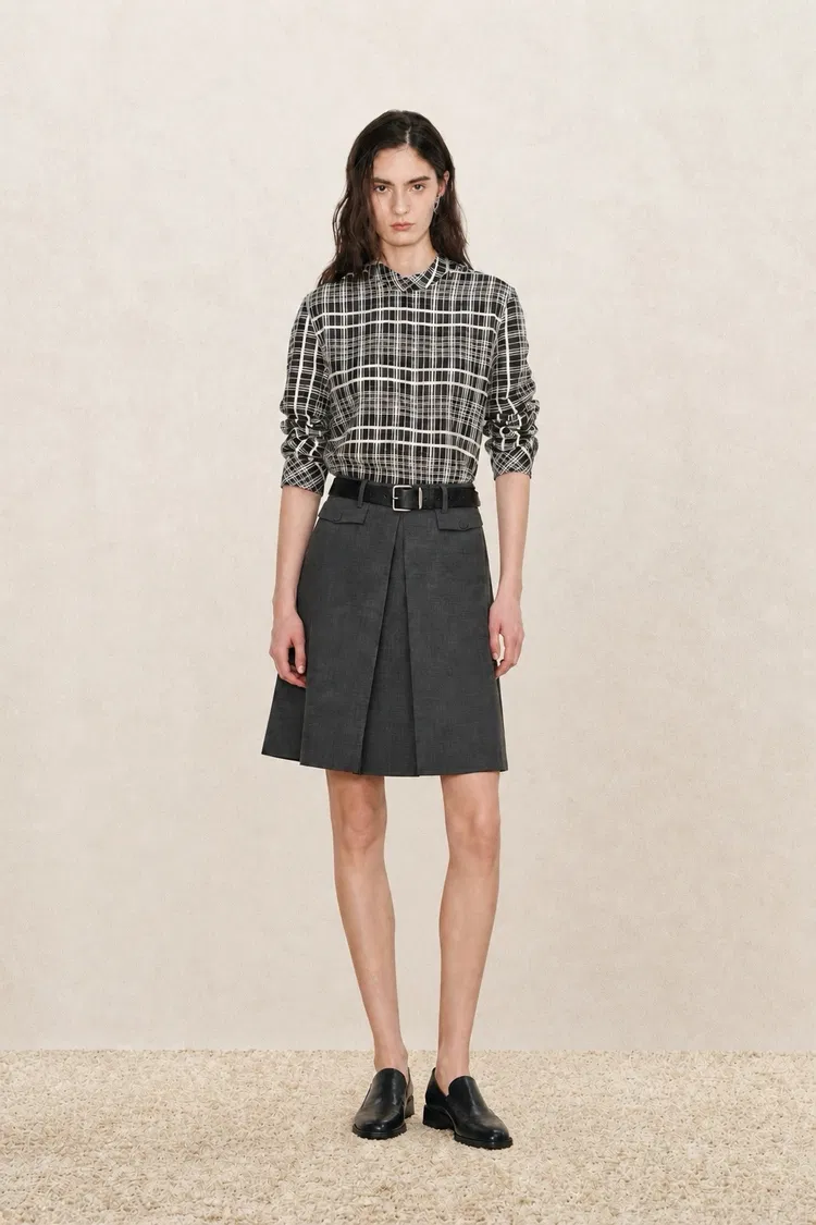 Raven Plaid Mock Neck Tie Back Shirt