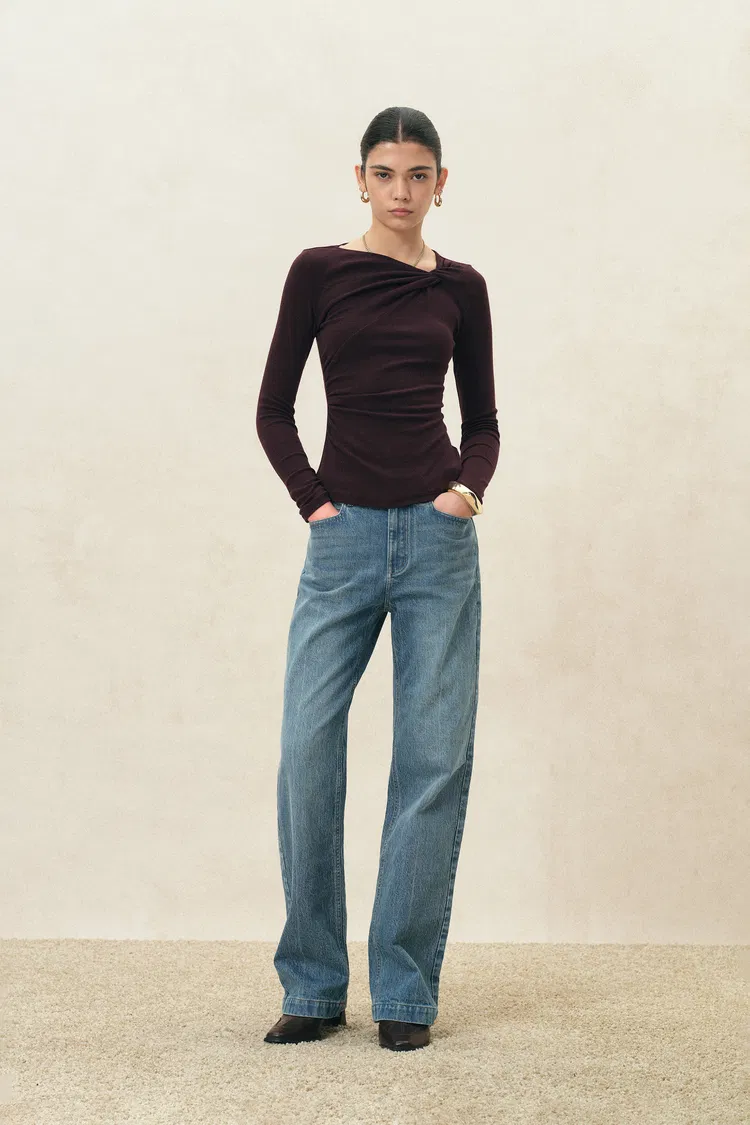 Ruby Twisted Asymmetric Top in Cotton Blend Knit