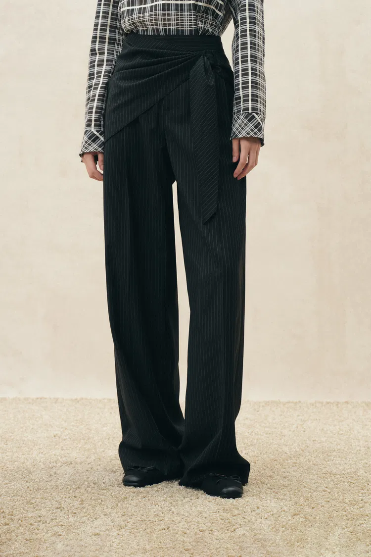 Rue Striped Wide Leg Pants in Wool Blend