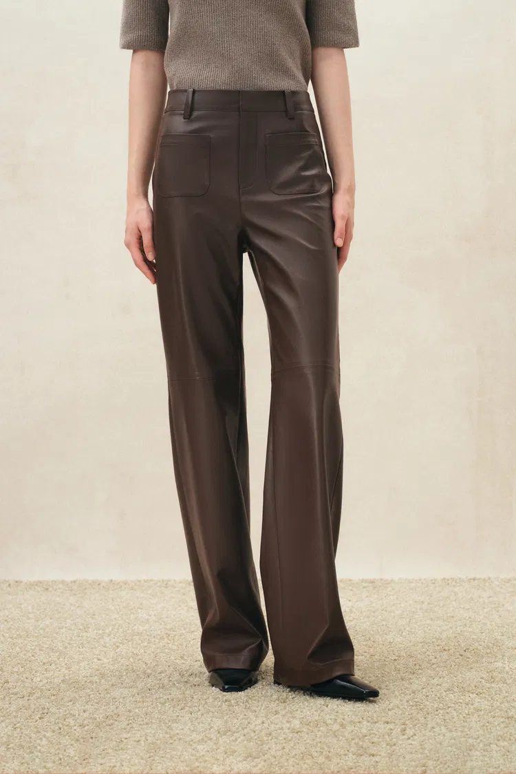 Seren Patch Pocket Straight Leg Trousers in Soft Faux Leather