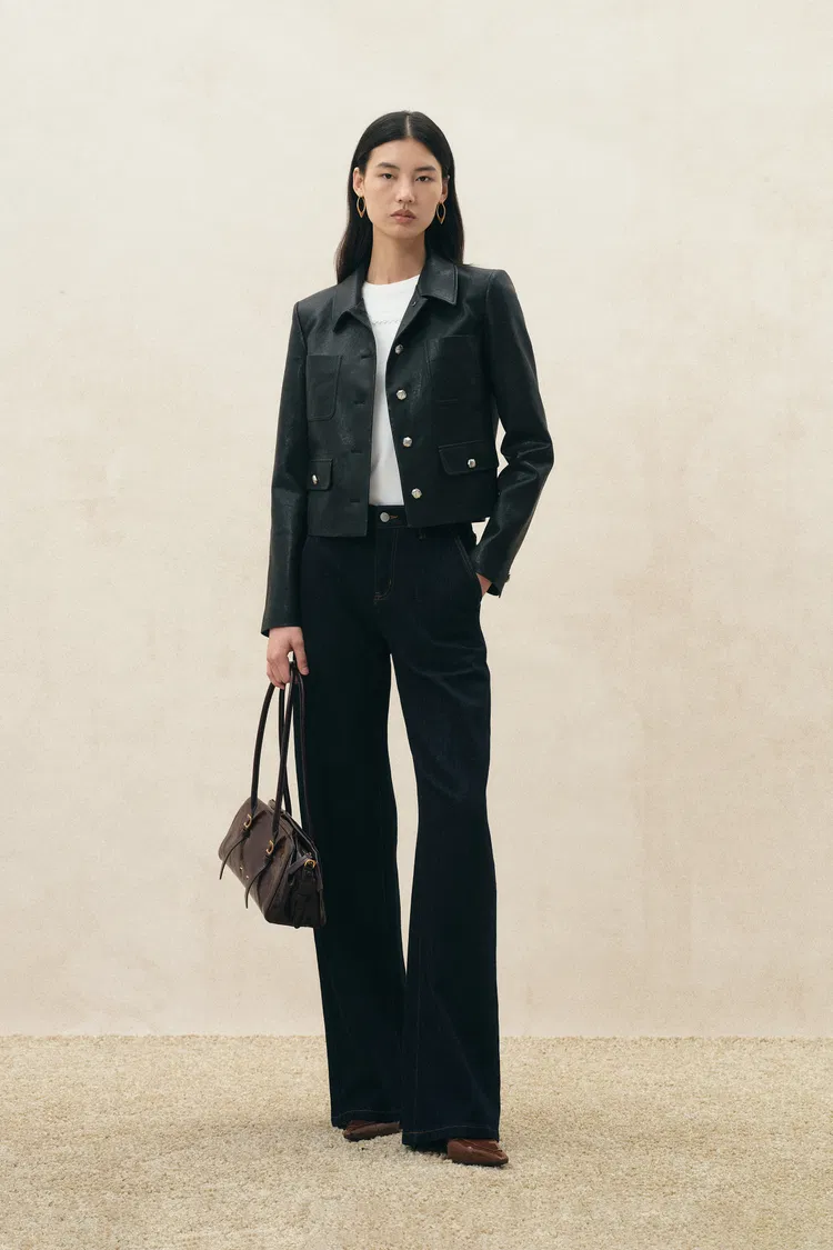 Shay Tailored Cropped Blazer in Vegan Leather
