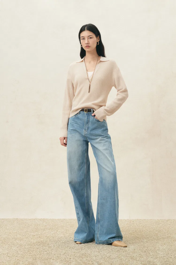 Sloane Relaxed Polo Top in Wool Blend