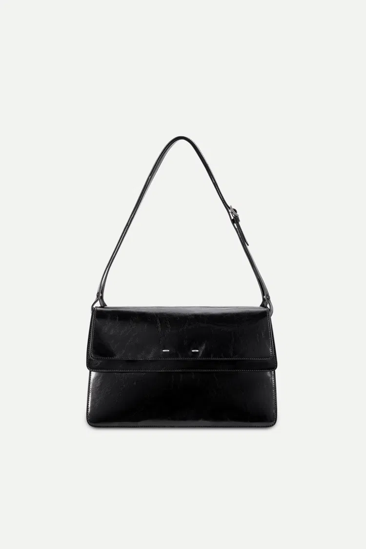 Soft Rialto Double Flap Bag in Oiled Waxed Cowhide Leather