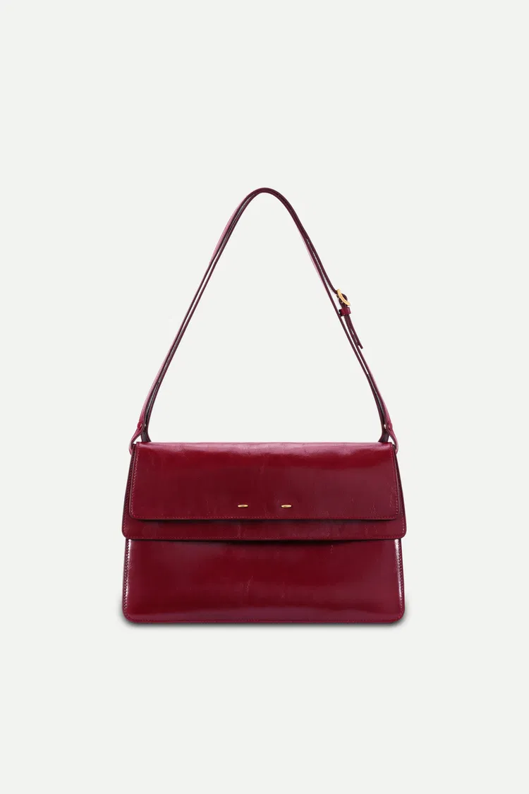 Soft Rialto Double Flap Bag in Oiled Waxed Cowhide Leather