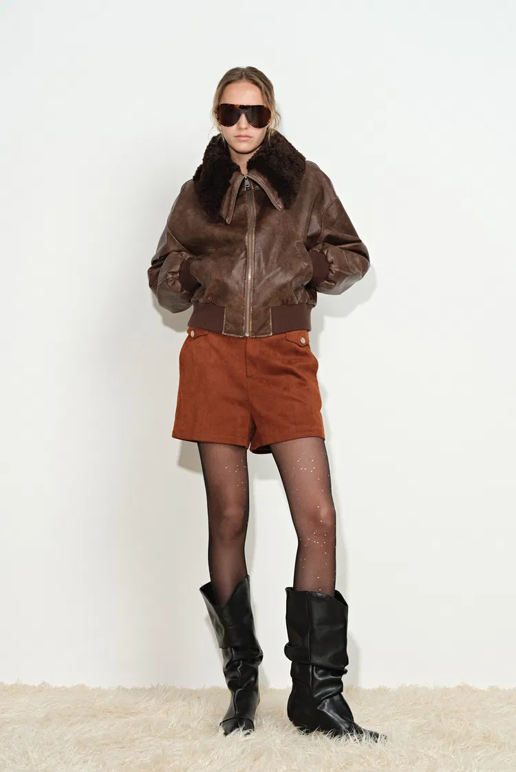 Thea Faux Fur Collar Jacket in Washed Faux Leather