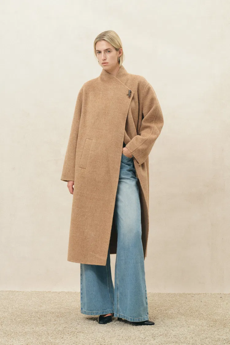Tilda Camel Oversized Long Coat in Double Face Twill