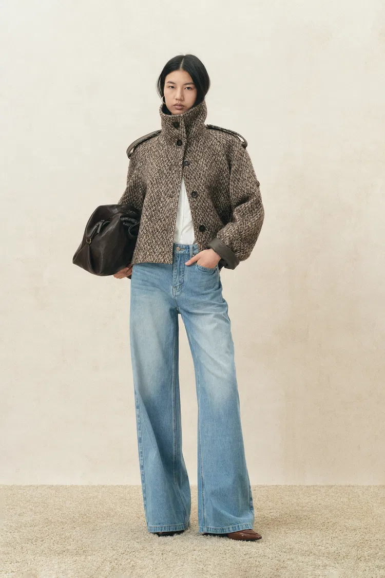 Willow Herringbone Cropped Coat in Wool Blend
