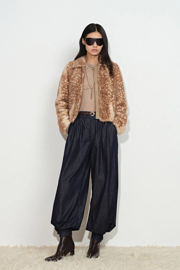 Wren Spotted Cropped Coat in Faux Fawn Fur