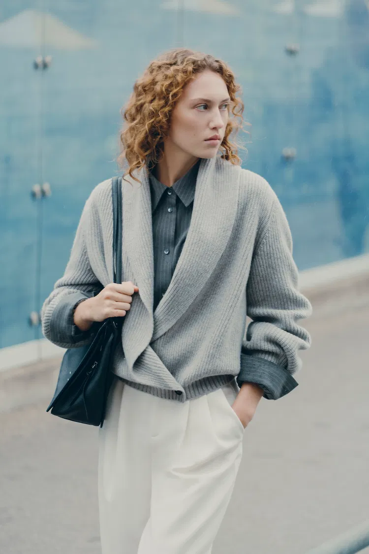 Xaviera Relaxed Shawl Collar Cardigan in Wool Blend