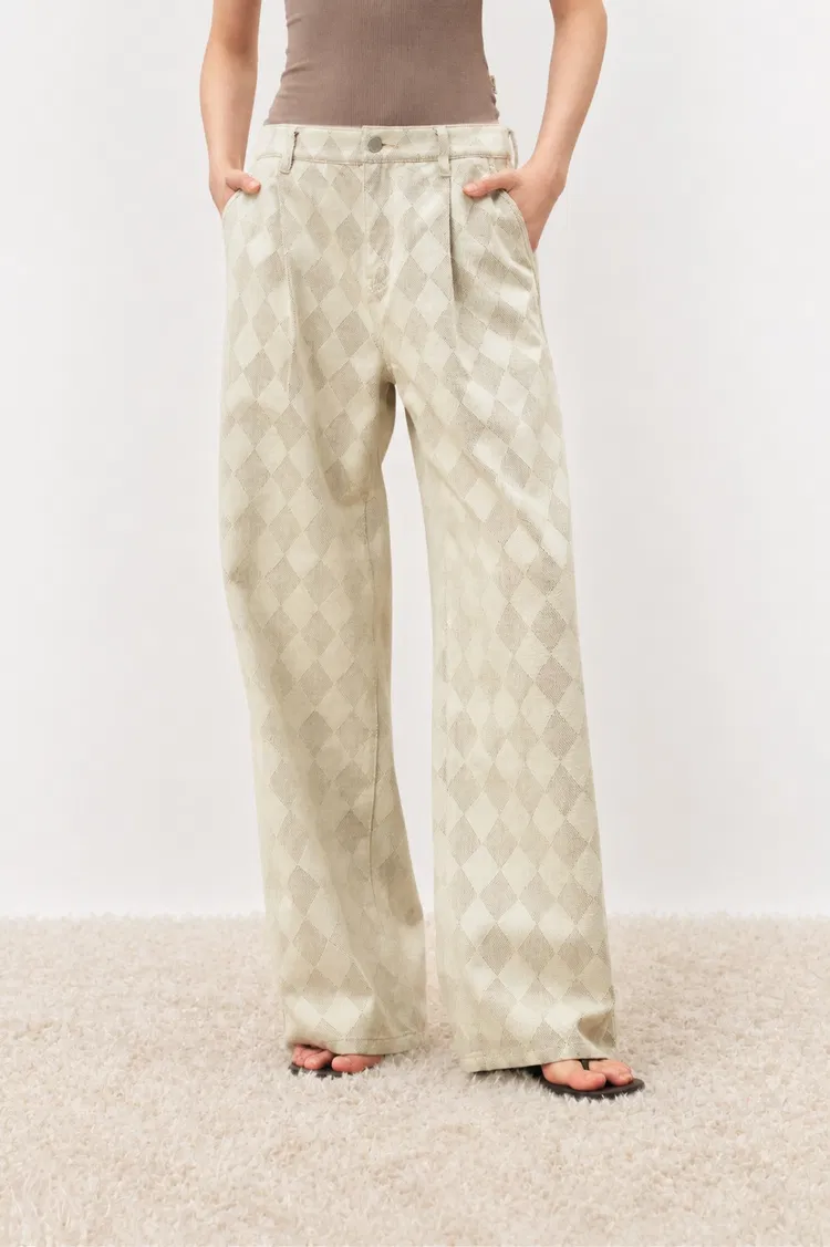 Xuhui Argyle Wide Leg Jeans in Jacquard Cotton Denim